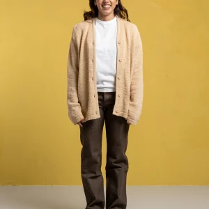 Knitted Cardigan Beige Faux Cord W