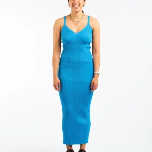 Knitted Singlet Dress Circuit Blue Performance Poly