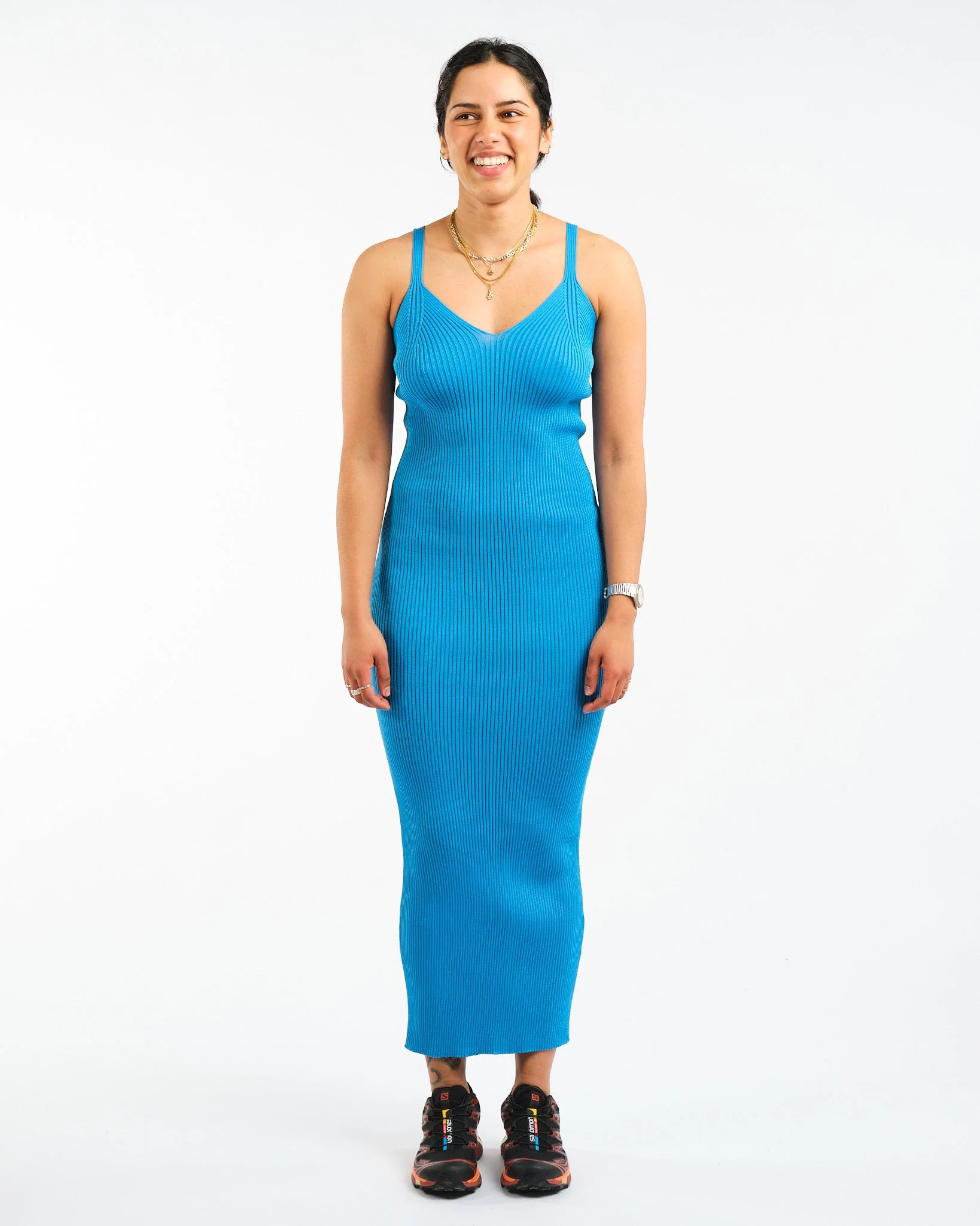 Knitted Singlet Dress Circuit Blue Performance Poly