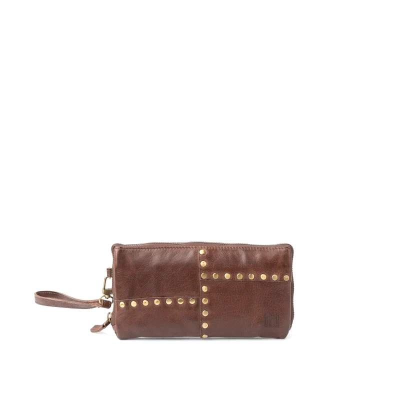 Portefeuille Moyen Modèle en Cuir Camel et Rivets Vieil Or – Image 2