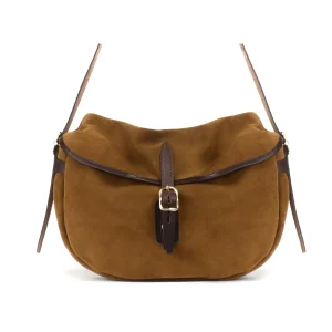 Sac Musette Demi Lune MARGOT en Daim Marron Noisette